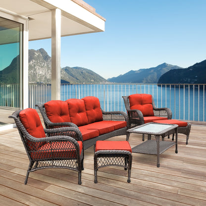 Set da conversazione con mobili da giardino in vimini e resina da 6 pezzi con schienale alto