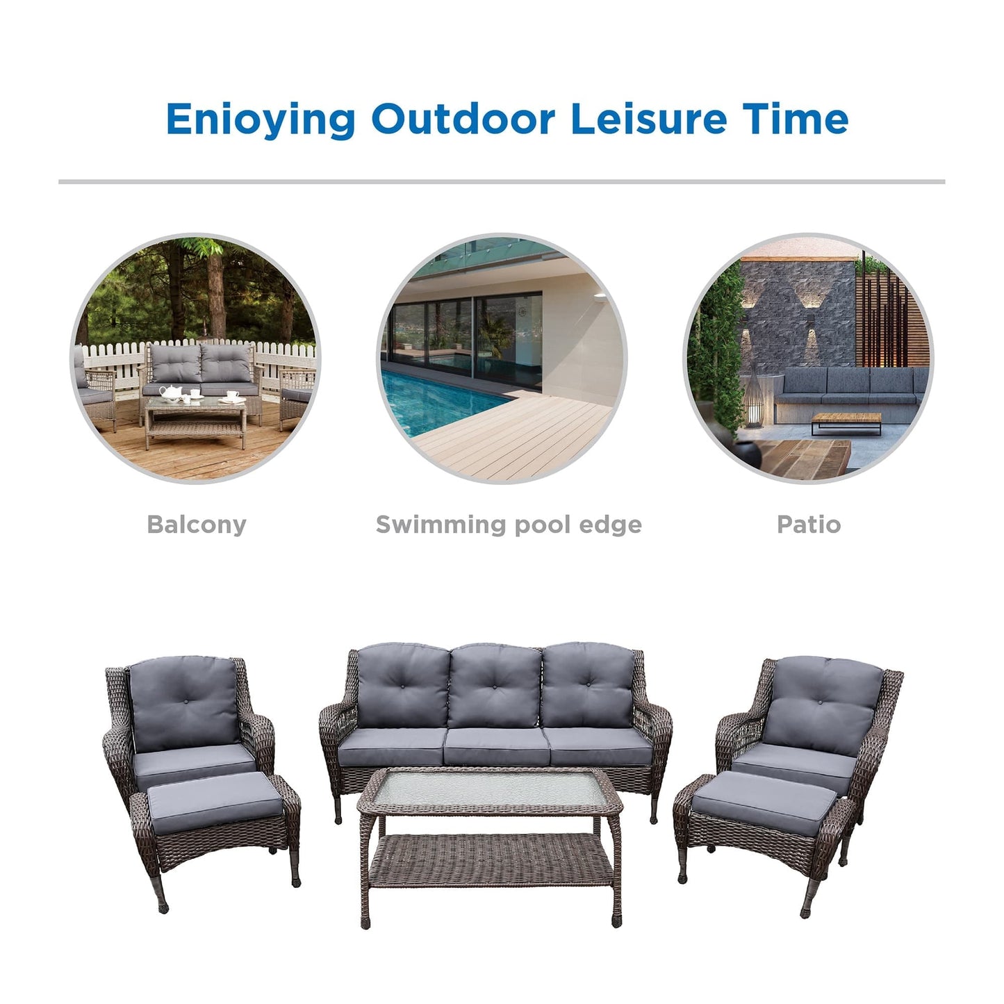 Set da conversazione con mobili da giardino in vimini e resina da 6 pezzi con schienale alto