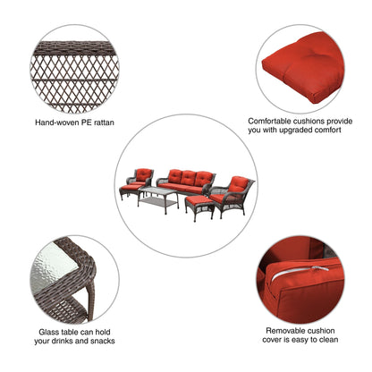 Set da conversazione con mobili da giardino in vimini e resina da 6 pezzi con schienale alto