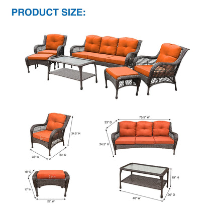 Set da conversazione con mobili da giardino in vimini e resina da 6 pezzi con schienale alto