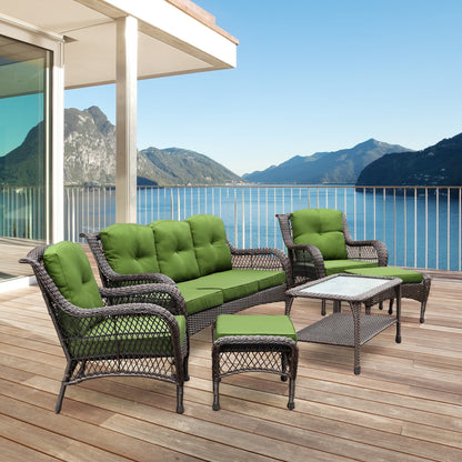 Set da conversazione con mobili da giardino in vimini e resina da 6 pezzi con schienale alto