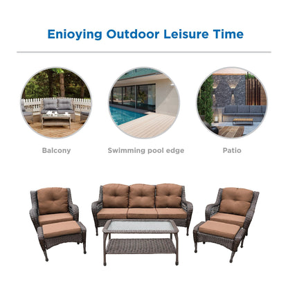 Set da conversazione con mobili da giardino in vimini e resina da 6 pezzi con schienale alto