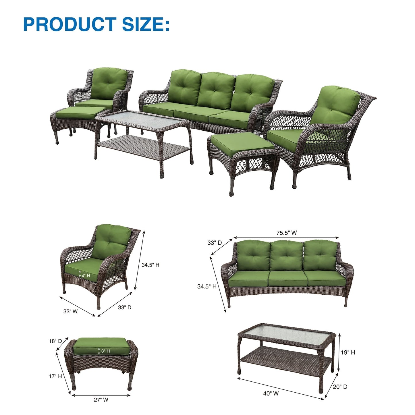 Set da conversazione con mobili da giardino in vimini e resina da 6 pezzi con schienale alto