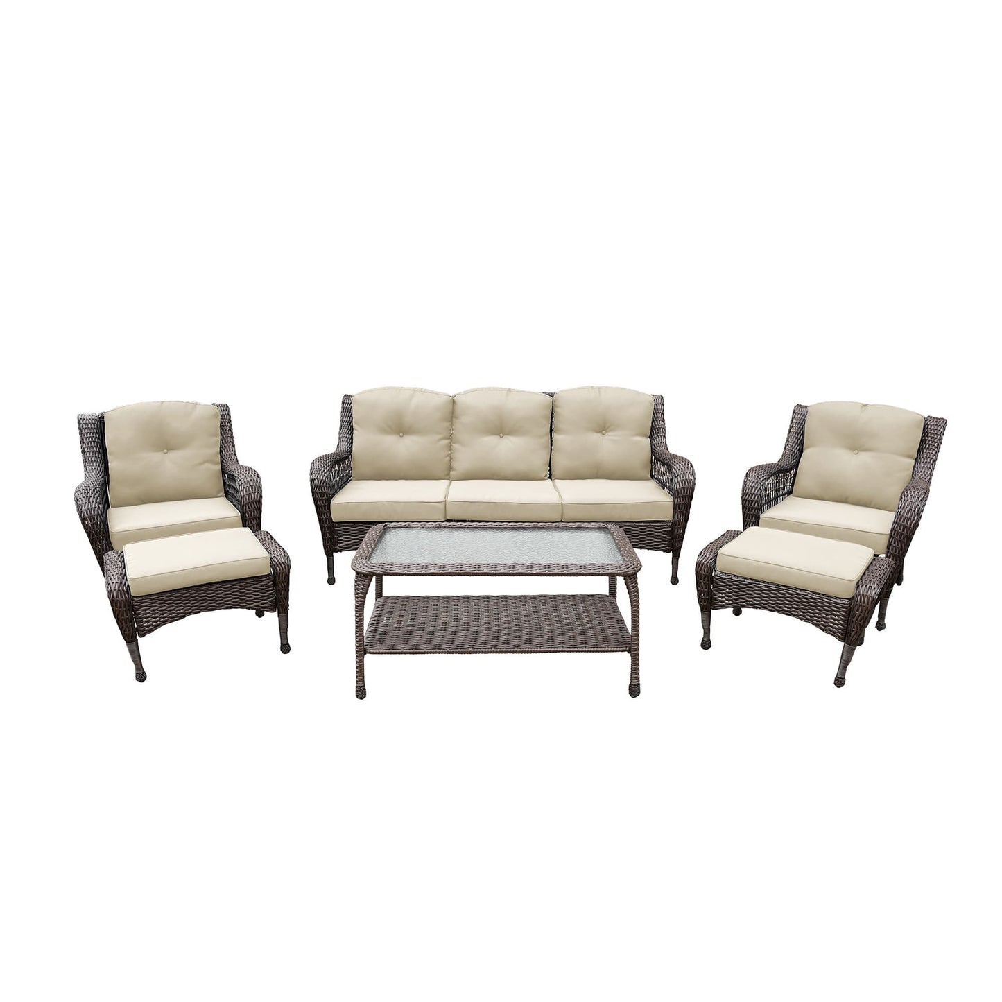 Set da conversazione con mobili da giardino in vimini e resina da 6 pezzi con schienale alto