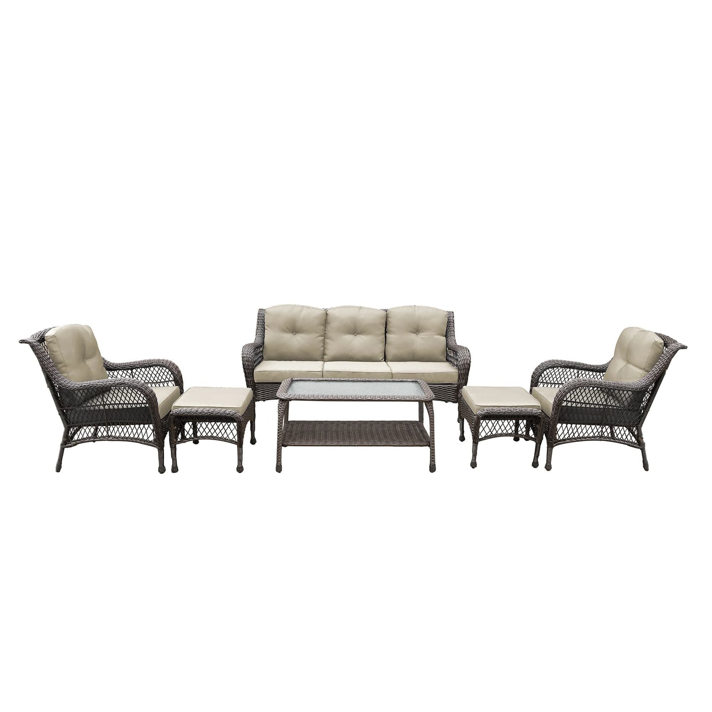 Set da conversazione con mobili da giardino in vimini e resina da 6 pezzi con schienale alto