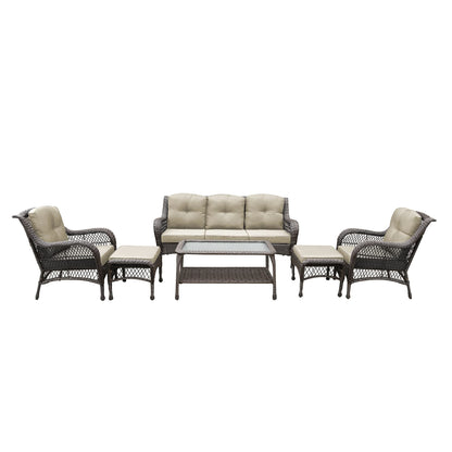 Set da conversazione con mobili da giardino in vimini e resina da 6 pezzi con schienale alto