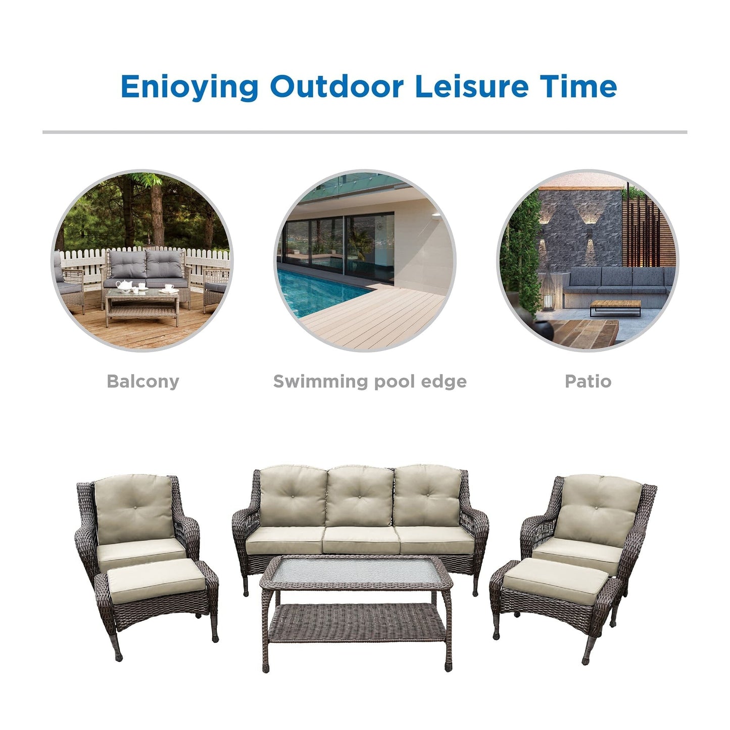 Set da conversazione con mobili da giardino in vimini e resina da 6 pezzi con schienale alto