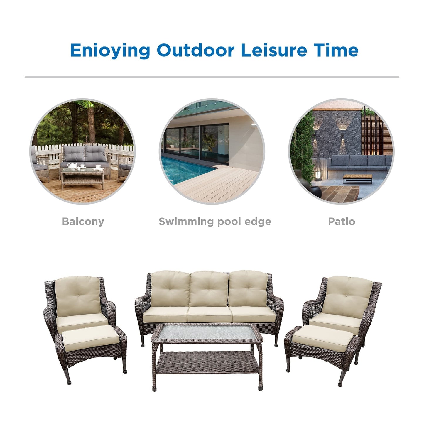 Set da conversazione con mobili da giardino in vimini e resina da 6 pezzi con schienale alto