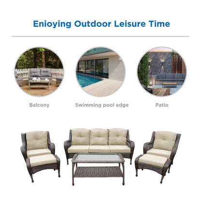 Set da conversazione con mobili da giardino in vimini e resina da 6 pezzi con schienale alto