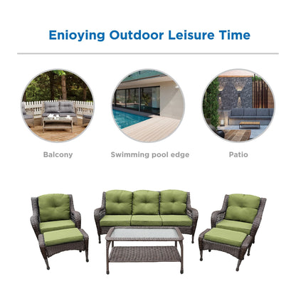 Set da conversazione con mobili da giardino in vimini e resina da 6 pezzi con schienale alto