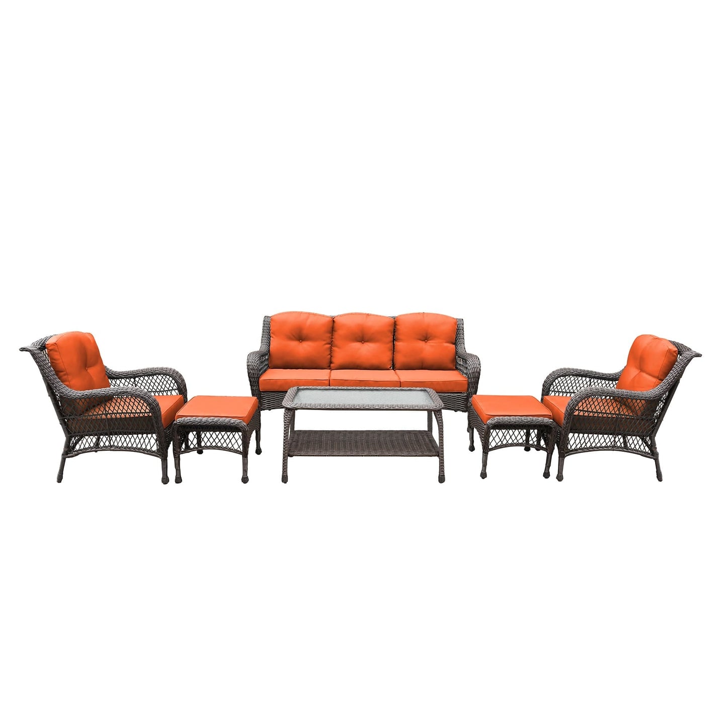 Set da conversazione con mobili da giardino in vimini e resina da 6 pezzi con schienale alto