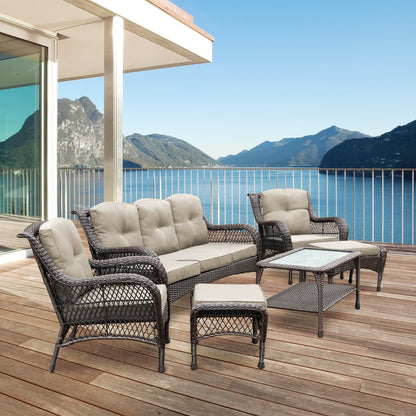 Set da conversazione con mobili da giardino in vimini e resina da 6 pezzi con schienale alto