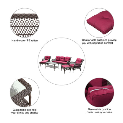 Set da conversazione con mobili da giardino in vimini e resina da 6 pezzi con schienale alto