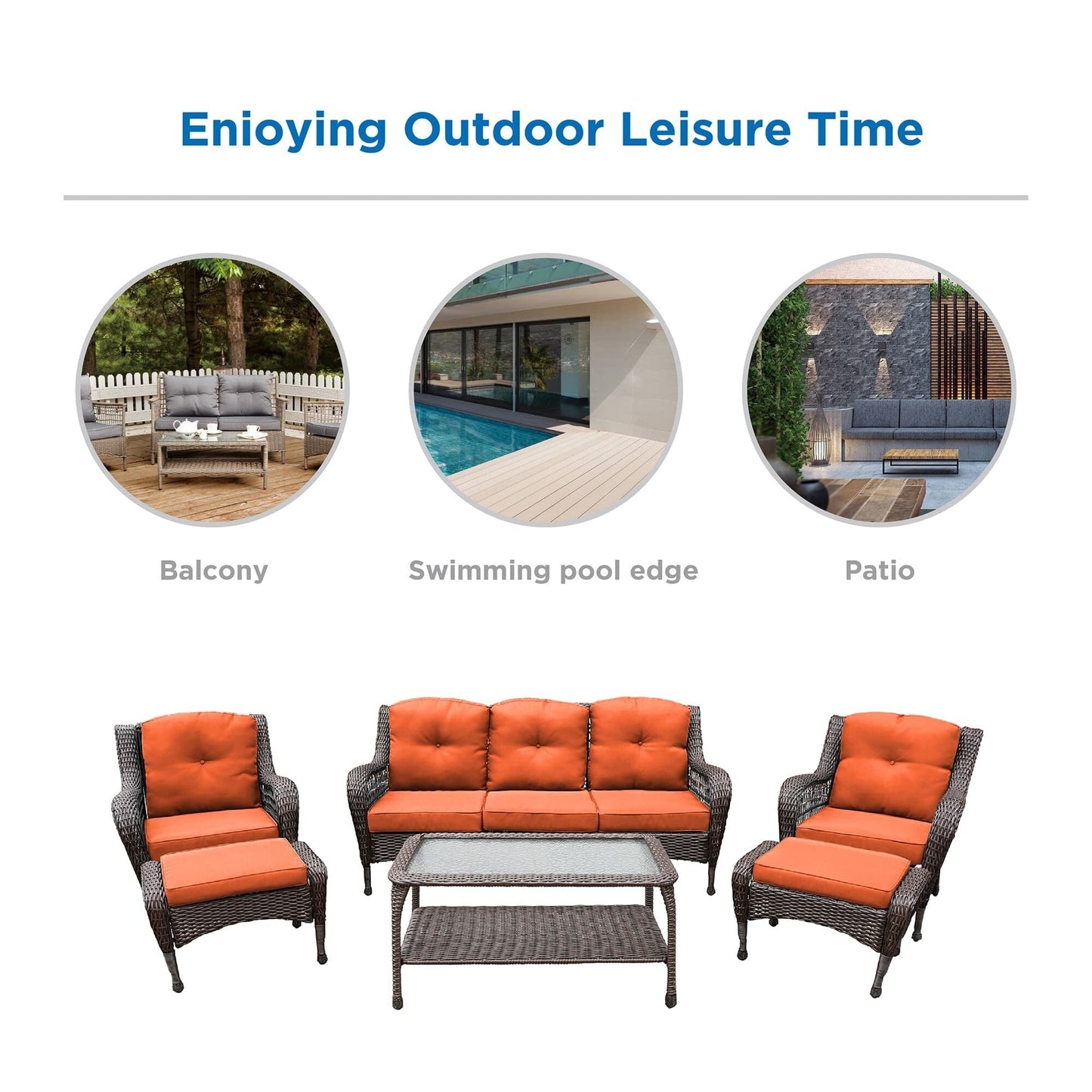 Set da conversazione con mobili da giardino in vimini e resina da 6 pezzi con schienale alto