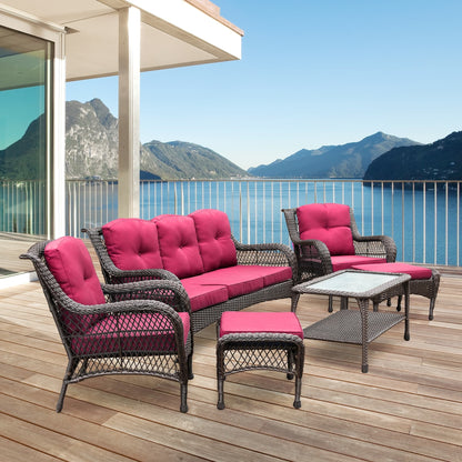 Set da conversazione con mobili da giardino in vimini e resina da 6 pezzi con schienale alto