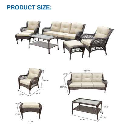 Set da conversazione con mobili da giardino in vimini e resina da 6 pezzi con schienale alto