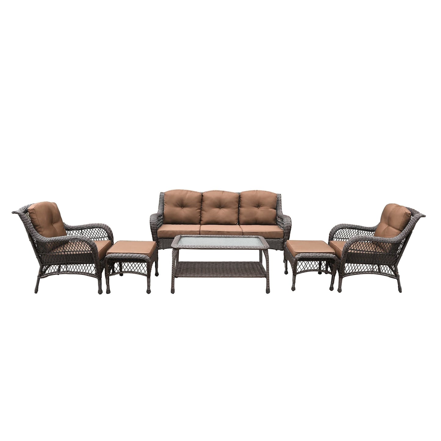 Set da conversazione con mobili da giardino in vimini e resina da 6 pezzi con schienale alto