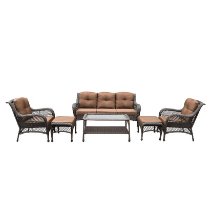 Set da conversazione con mobili da giardino in vimini e resina da 6 pezzi con schienale alto