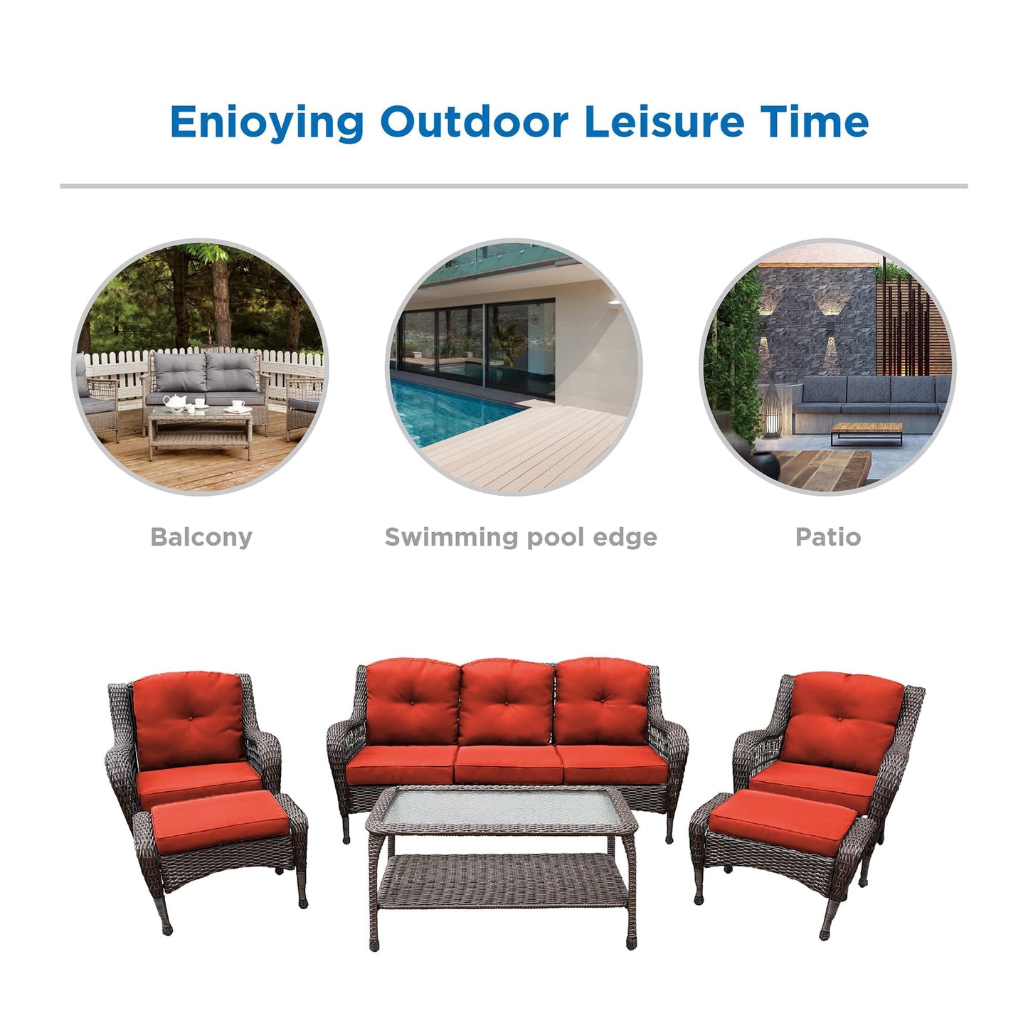 Set da conversazione con mobili da giardino in vimini e resina da 6 pezzi con schienale alto