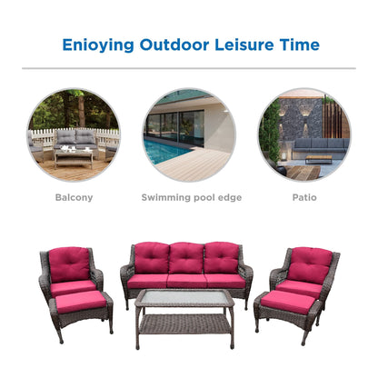 Set da conversazione con mobili da giardino in vimini e resina da 6 pezzi con schienale alto