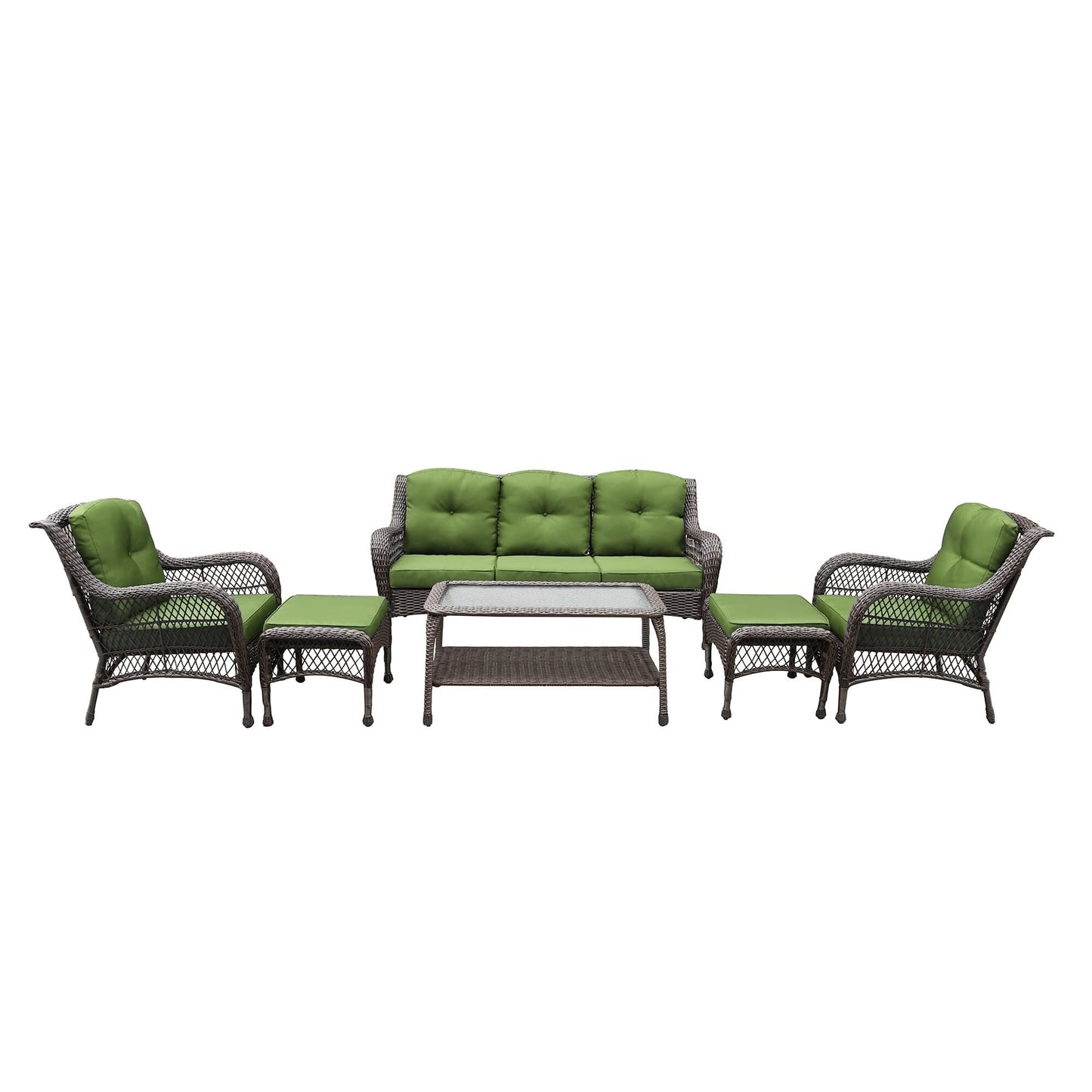 Set da conversazione con mobili da giardino in vimini e resina da 6 pezzi con schienale alto