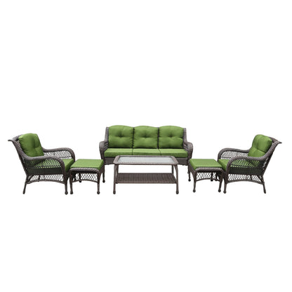 Set da conversazione con mobili da giardino in vimini e resina da 6 pezzi con schienale alto