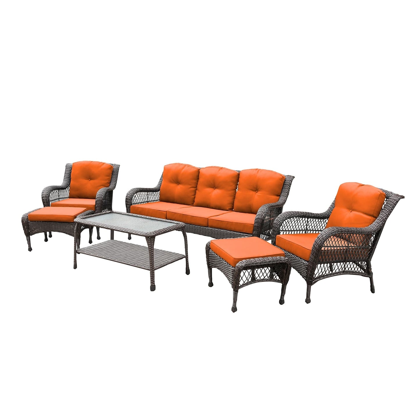 Set da conversazione con mobili da giardino in vimini e resina da 6 pezzi con schienale alto