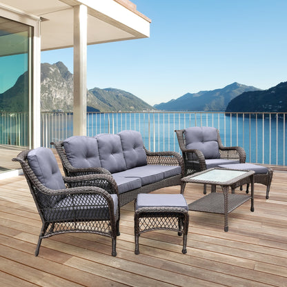 Set da conversazione con mobili da giardino in vimini e resina da 6 pezzi con schienale alto