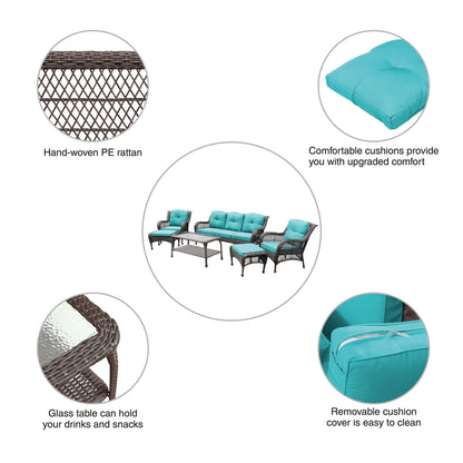 Set da conversazione con mobili da giardino in vimini e resina da 6 pezzi con schienale alto