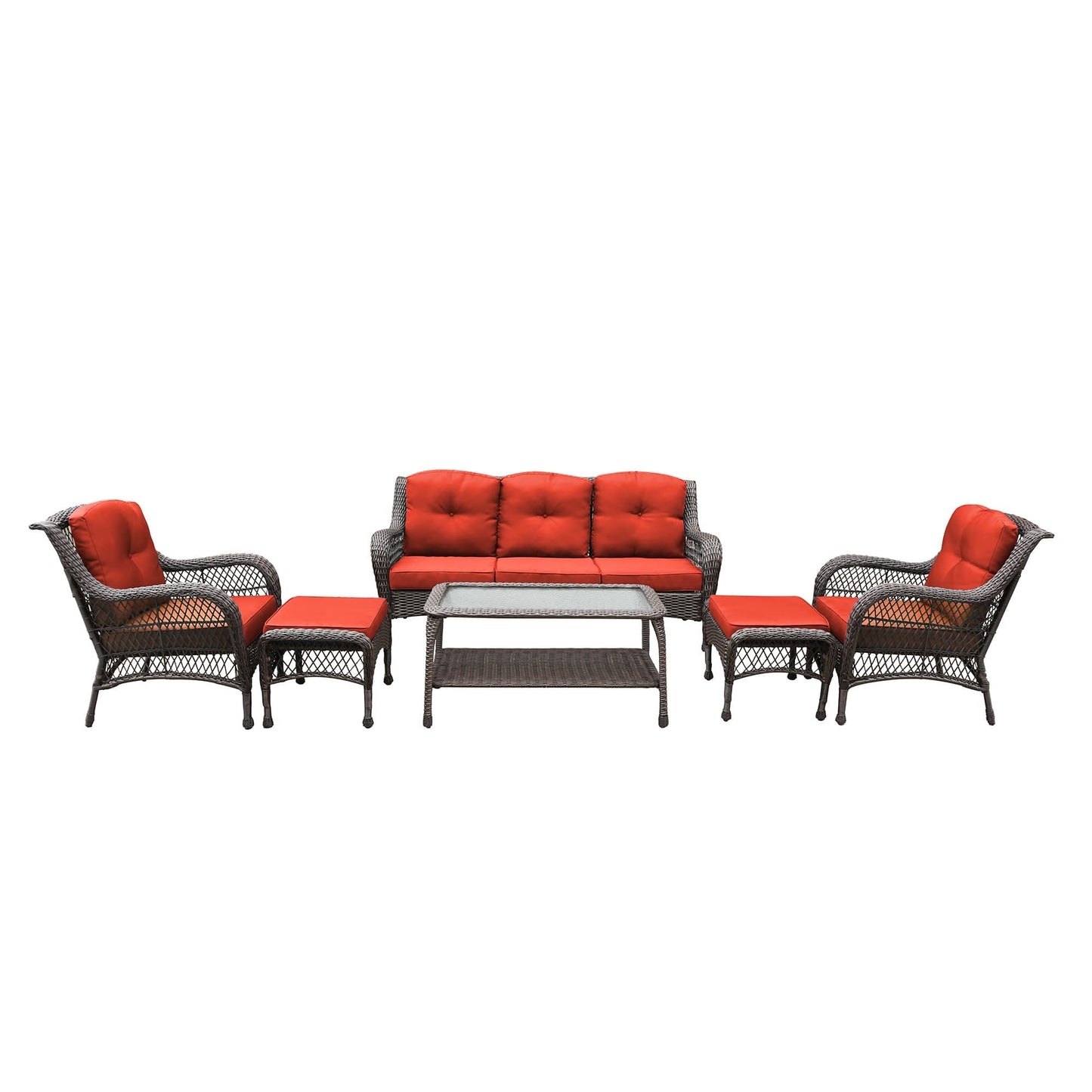 Set da conversazione con mobili da giardino in vimini e resina da 6 pezzi con schienale alto