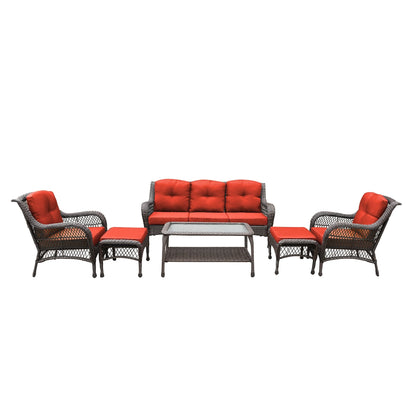 Set da conversazione con mobili da giardino in vimini e resina da 6 pezzi con schienale alto