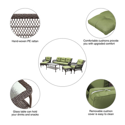 Set da conversazione con mobili da giardino in vimini e resina da 6 pezzi con schienale alto