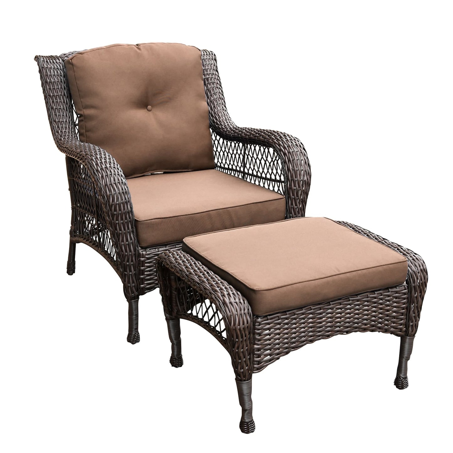 Set da conversazione con mobili da giardino in vimini e resina da 6 pezzi con schienale alto