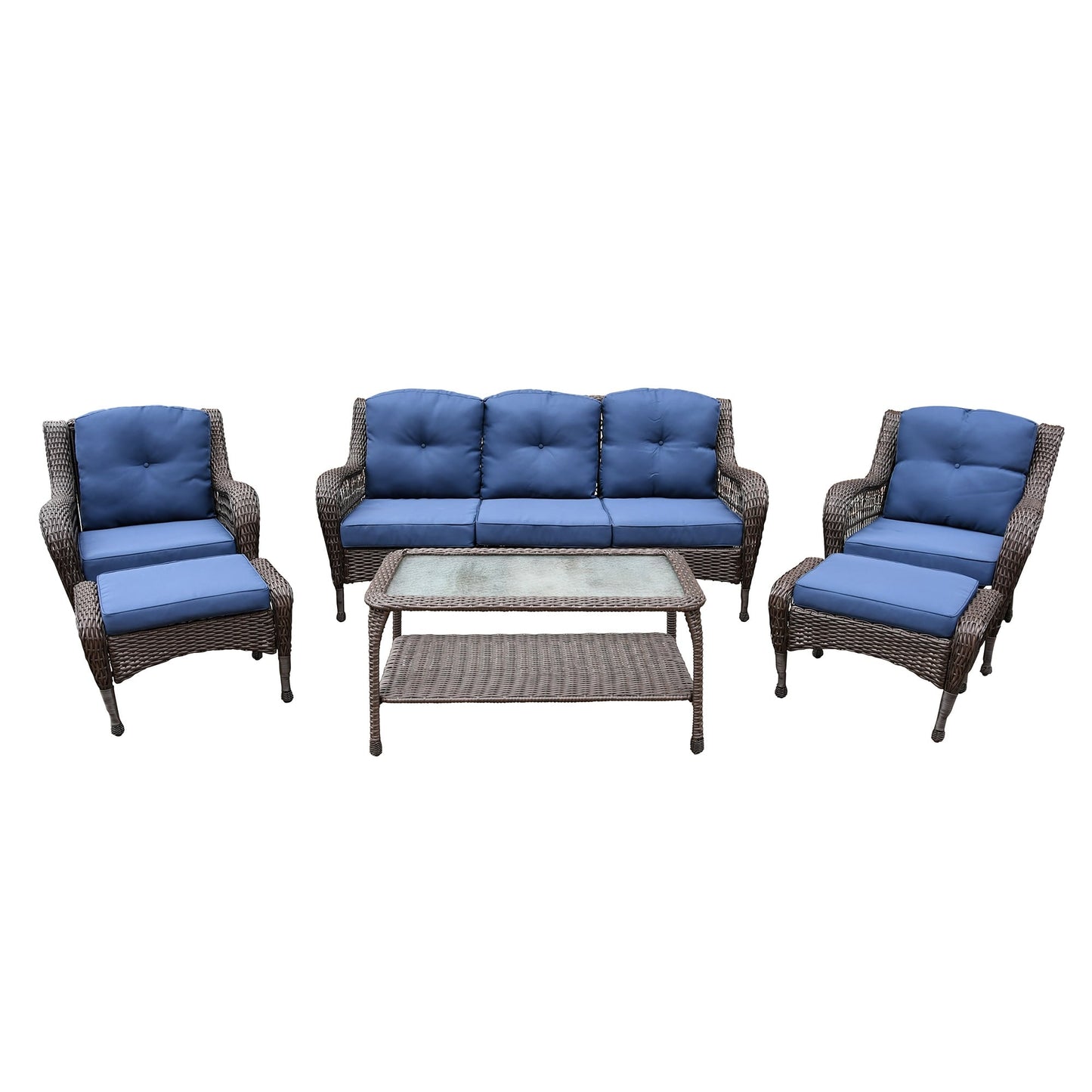 Set da conversazione con mobili da giardino in vimini e resina da 6 pezzi con schienale alto