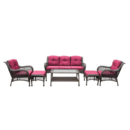 Set da conversazione con mobili da giardino in vimini e resina da 6 pezzi con schienale alto