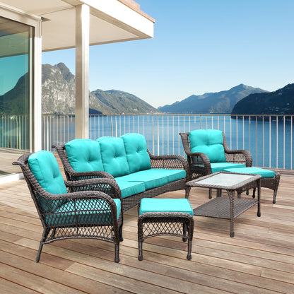 Set da conversazione con mobili da giardino in vimini e resina da 6 pezzi con schienale alto