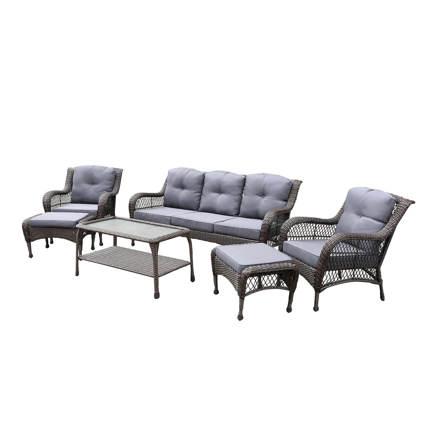 Set da conversazione con mobili da giardino in vimini e resina da 6 pezzi con schienale alto