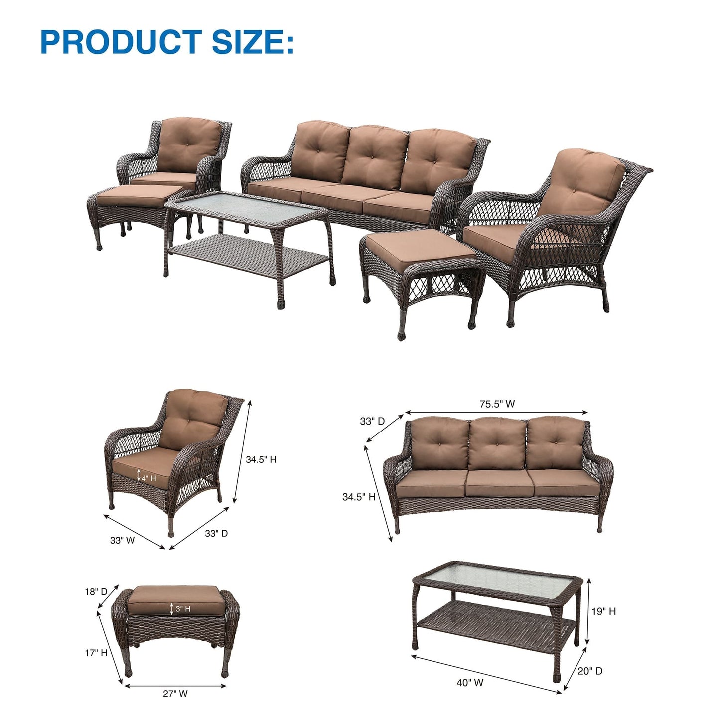 Set da conversazione con mobili da giardino in vimini e resina da 6 pezzi con schienale alto