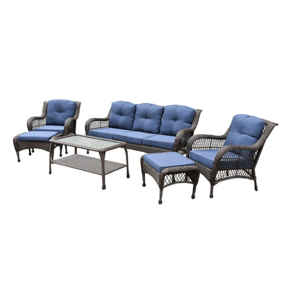 Set da conversazione con mobili da giardino in vimini e resina da 6 pezzi con schienale alto