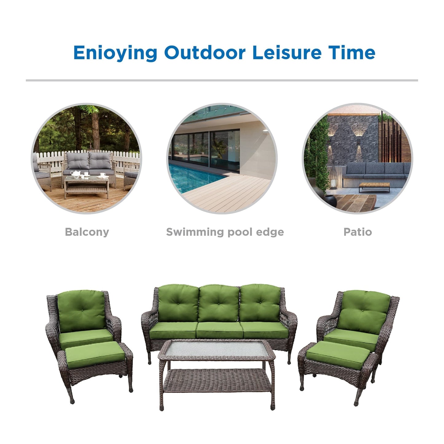 Set da conversazione con mobili da giardino in vimini e resina da 6 pezzi con schienale alto