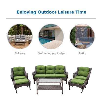 Set da conversazione con mobili da giardino in vimini e resina da 6 pezzi con schienale alto