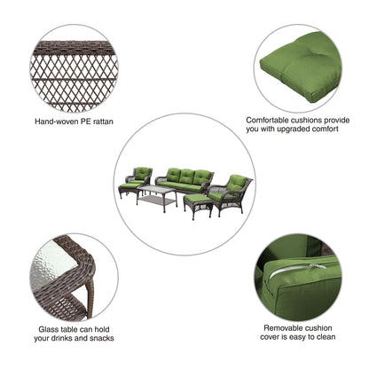 Set da conversazione con mobili da giardino in vimini e resina da 6 pezzi con schienale alto