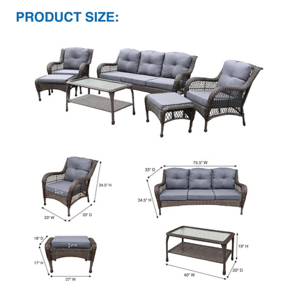 Set da conversazione con mobili da giardino in vimini e resina da 6 pezzi con schienale alto