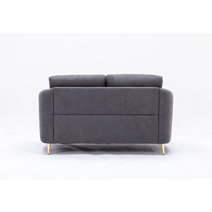 Divano a due posti in lino da 60 pollici con gambe in metallo dorato e morbidi cuscini di seduta per il soggiorno