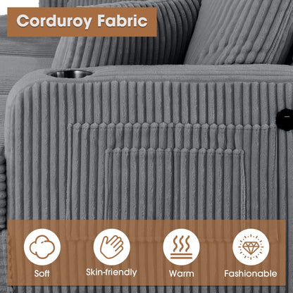 Divano a due posti in velluto a coste contemporaneo 61 con 2 cuscini e portabicchieri