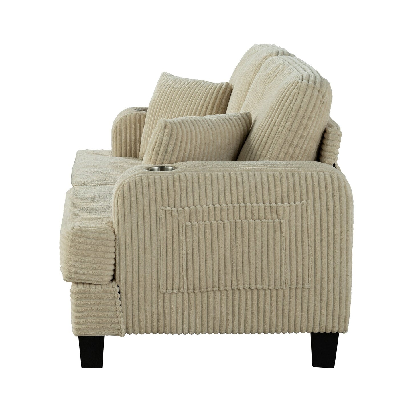 Divano a due posti in velluto a coste contemporaneo 61 con 2 cuscini e portabicchieri