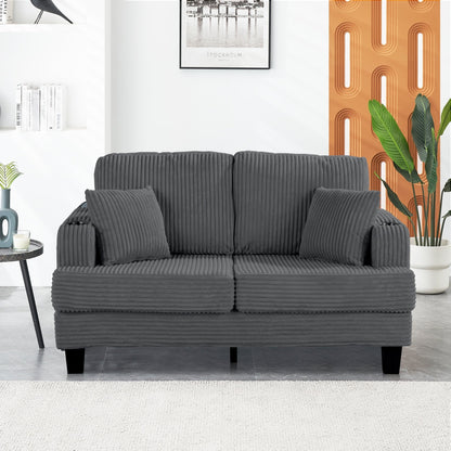 Divano a due posti in velluto a coste contemporaneo 61 con 2 cuscini e portabicchieri