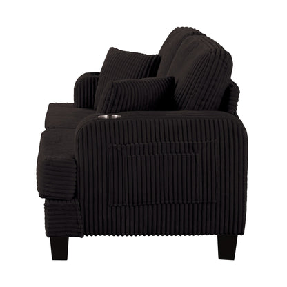 Divano a due posti in velluto a coste contemporaneo 61 con 2 cuscini e portabicchieri