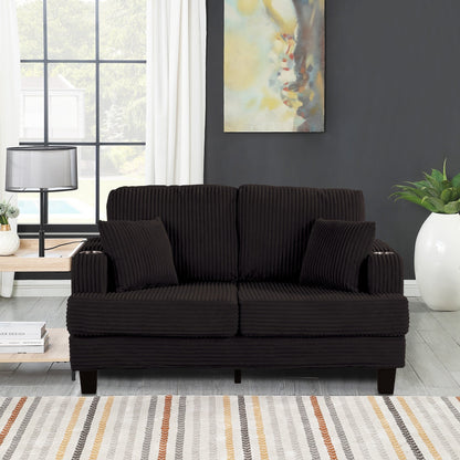 Divano a due posti in velluto a coste contemporaneo 61 con 2 cuscini e portabicchieri