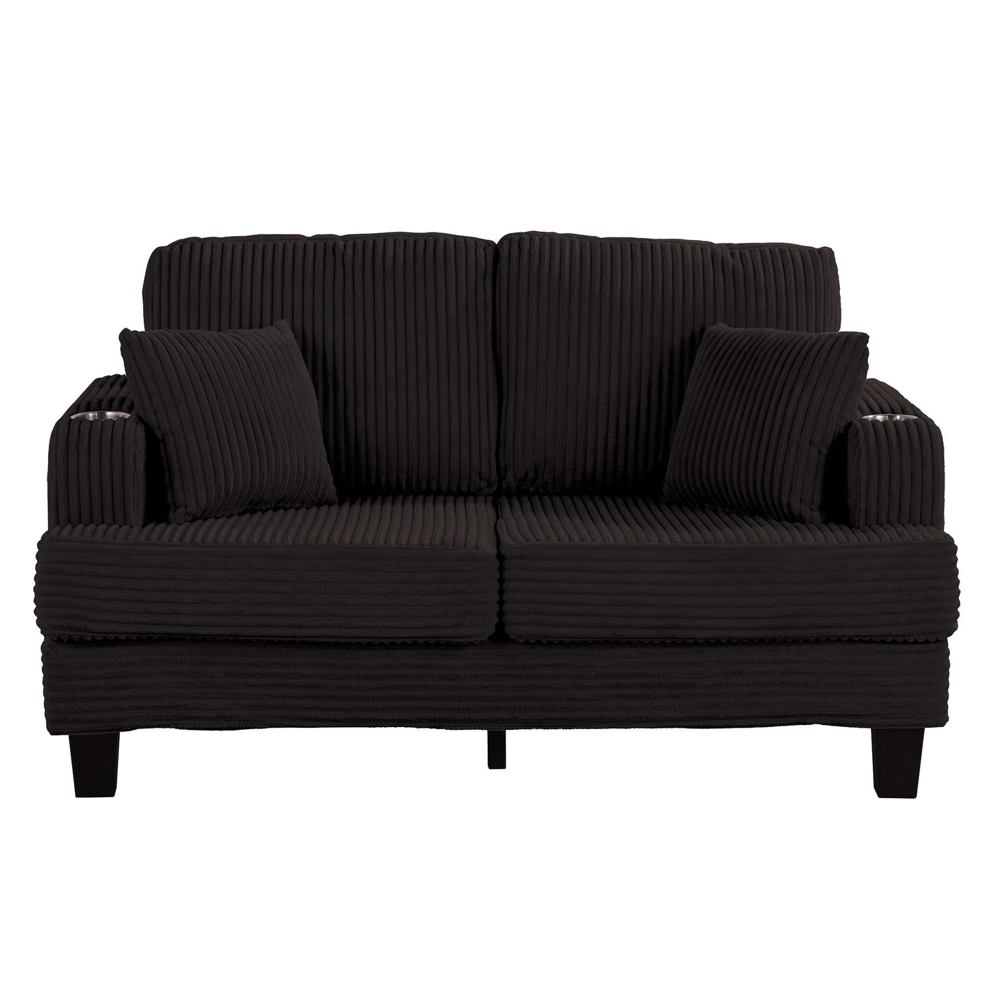 Divano a due posti in velluto a coste contemporaneo 61 con 2 cuscini e portabicchieri